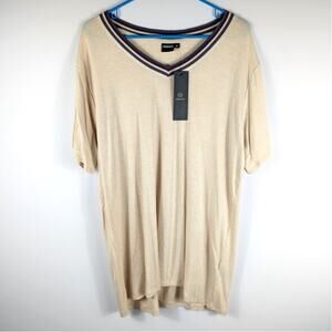 NWT Mono B M Short Sleeve V Neck Tee Womens Rayon Stretch Rib Trim Shirt Casual